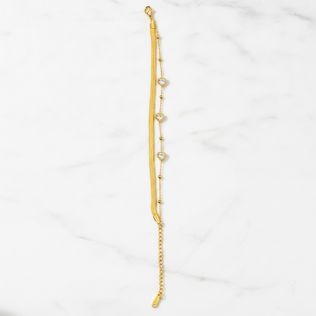 Elegant Dainty Triple Heart Bracelet for Women & Girls