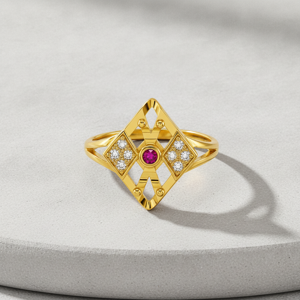 Regal Ruby Diamond Crest Statement Ring for Women