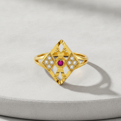 Regal Ruby Diamond Crest Statement Ring for Women
