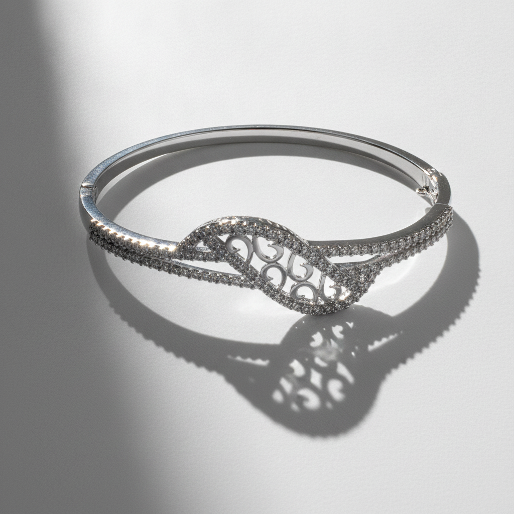 Royal Swirl CZ Stainless Silver Designer Bracelet For Women & Girls