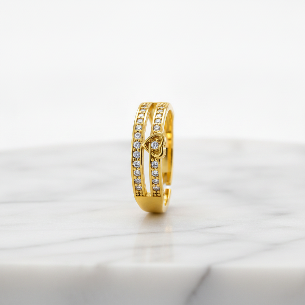 Regal Double-Line Heart Sparkle Statement Ring for Women
