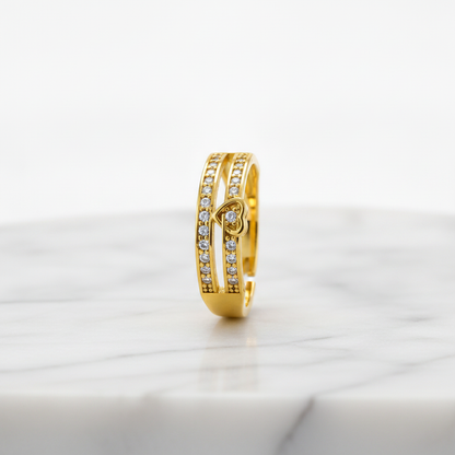 Regal Double-Line Heart Sparkle Statement Ring for Women