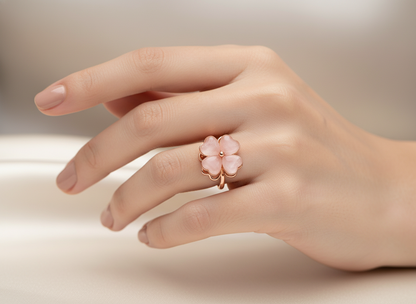 Rose Gold Clover Flower Ring for Women