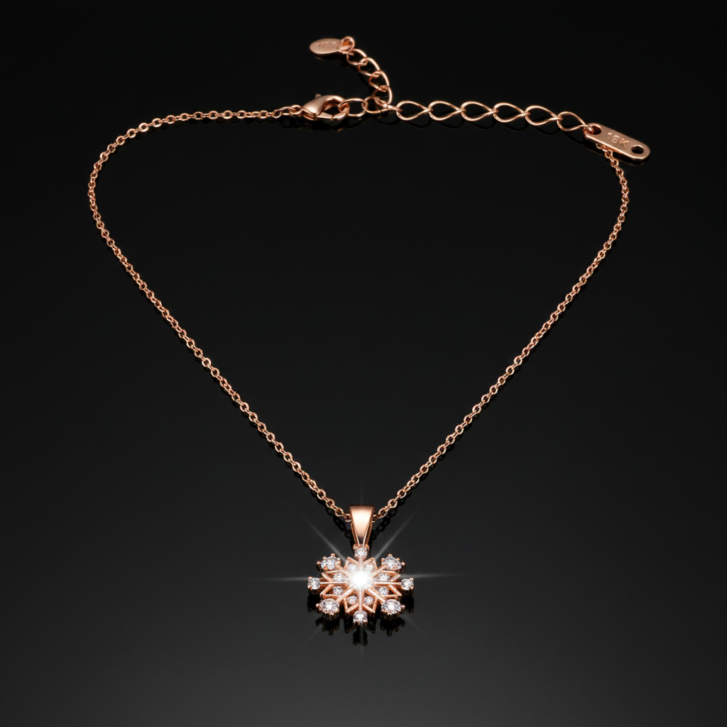 Dazzling Rose Gold Crystal Snowflake Pendant Necklace for Women