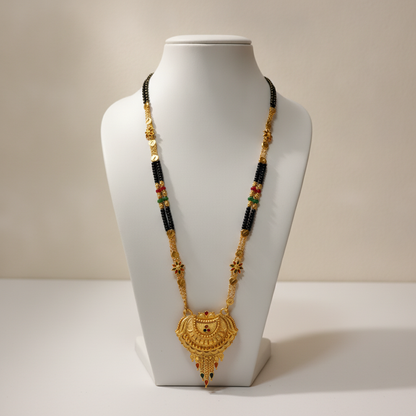 Traditional Black Bead Mangalsutra with Ornamental Heritage Pendant