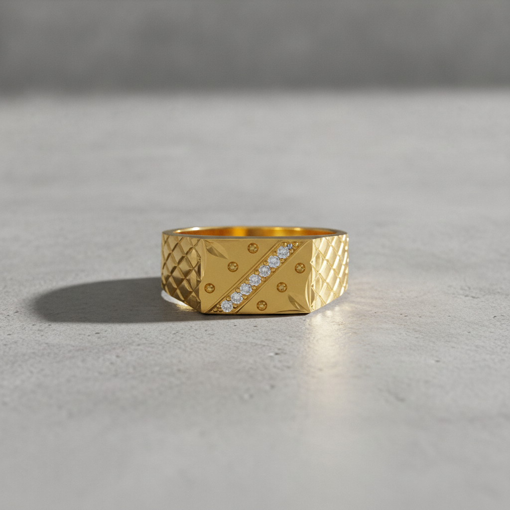 Elegant Crystal CZ Diagonal Pattern Ring for Men