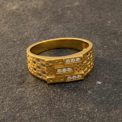 Royal Triple-Bar Crystal Grid Statement Ring for Men