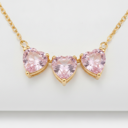 NUGOLD Triple Pink Heart Crystal Necklace for Women & Girls