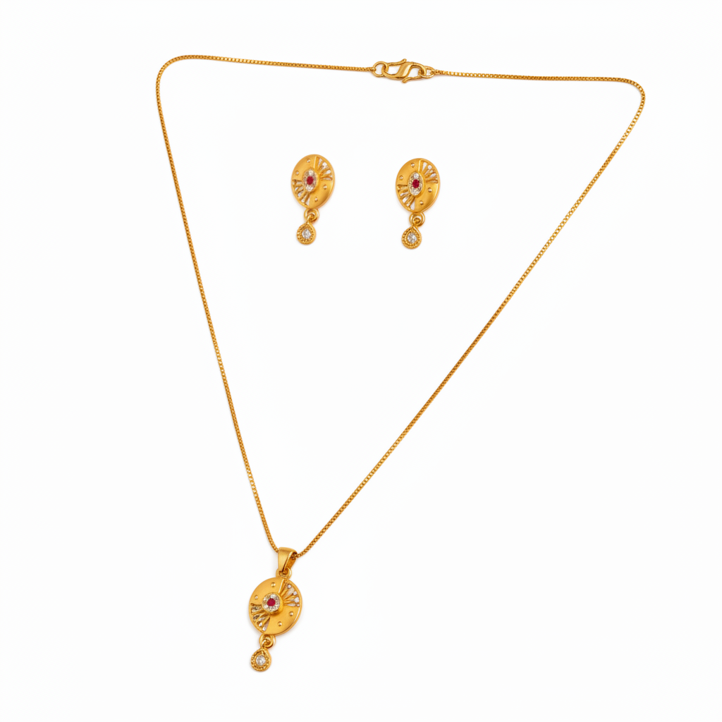Radiant Ruby Halo Pendant Necklace Set