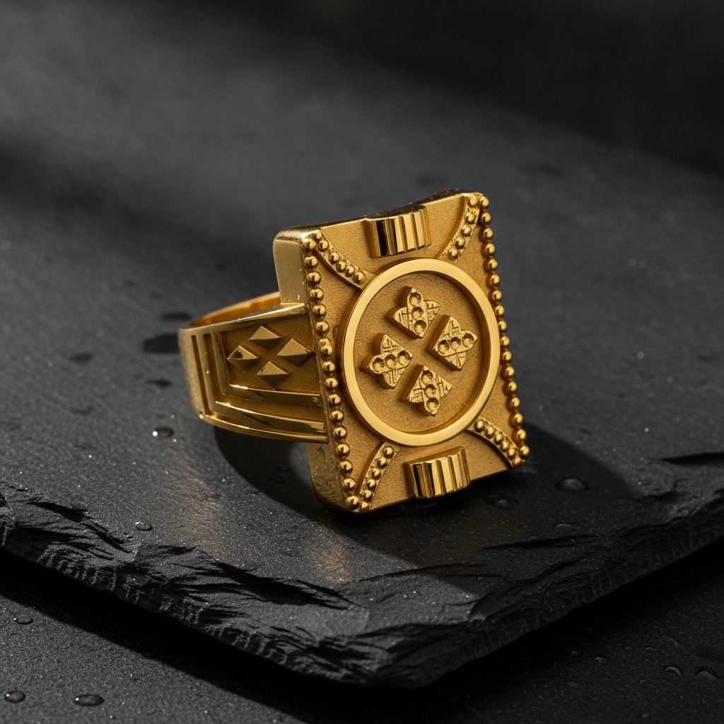 Royal Insignia Textured Statement Ring for Men