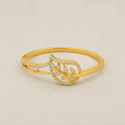 Designer Botanical Leaf CZ Gold Bracelet Women & Girls