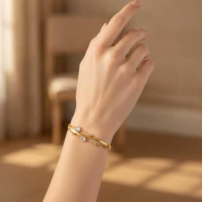NUGOLD Premium Double Layer Oval Stone Bracelet
