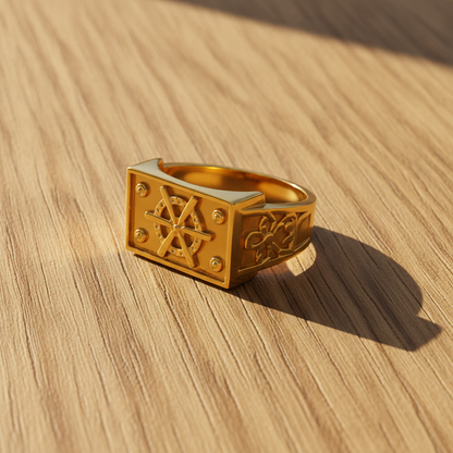 Imperial Wheel Crest Geometric Signet Ring for Men