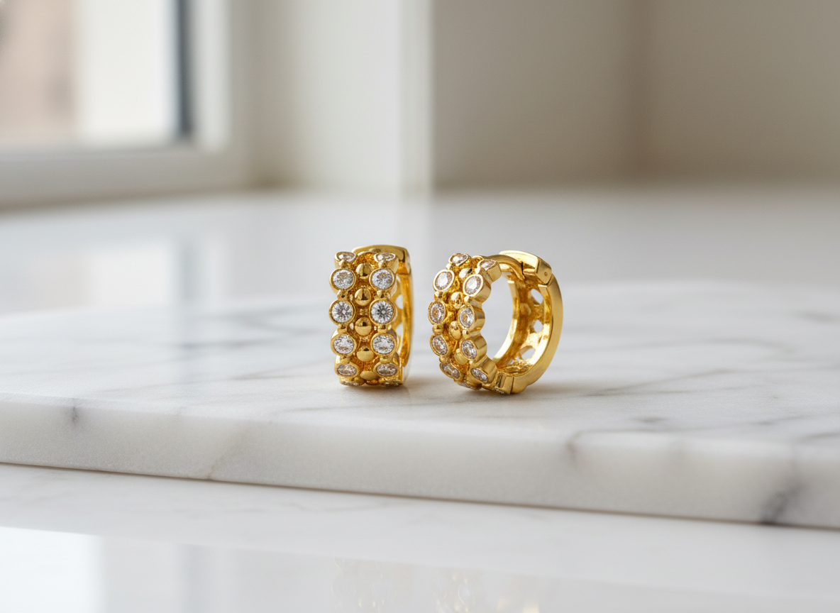 NuGold Luxe Crystal Cluster Gold-Toned Huggie Hoop Earrings for Women