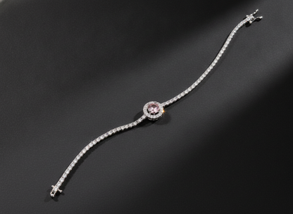 Pink Halo CZ Tennis 925 Sterling Silver Bracelet for Women