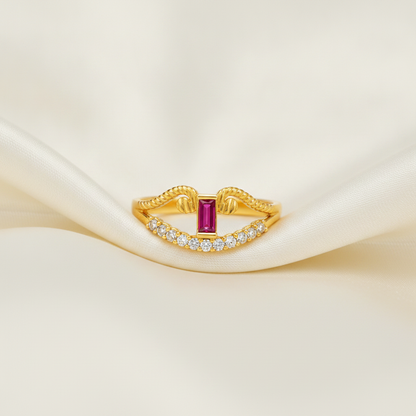 Regal Ruby Crescent Embrace Statement Ring for Women