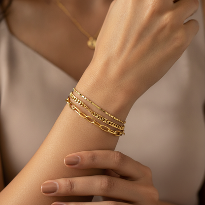 Luxury Triple Layer Mixed Link Chain Bracelet for Women & Girls
