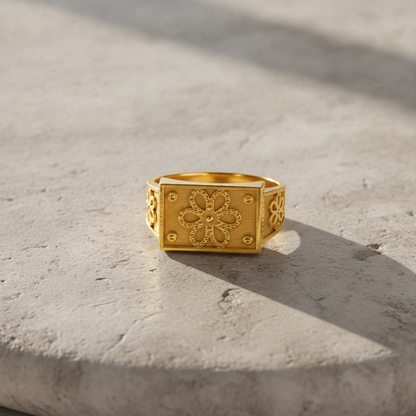 Royal Bloom Heritage Gold Statement Ring for Men