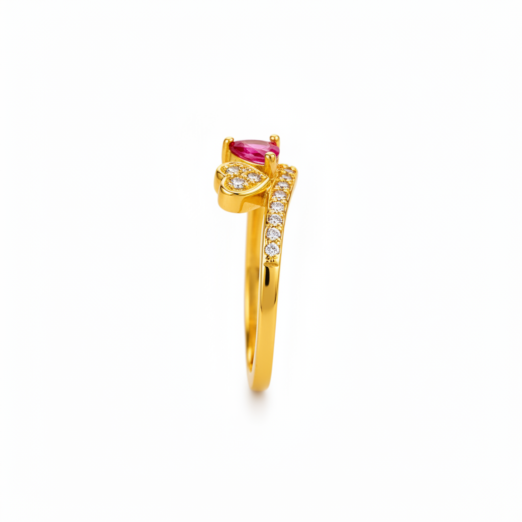 NUGOLD Romantic Heart & Pear Cut Ruby Stone Ring for Women