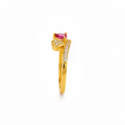 NUGOLD Romantic Heart & Pear Cut Ruby Stone Ring for Women