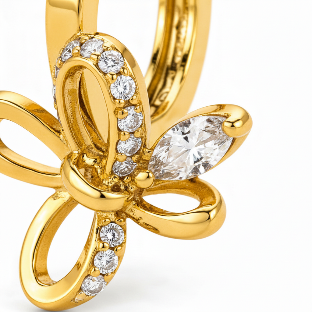 NuGold Butterfly Charm Crystal Gold-Toned Hoop Earrings for Women