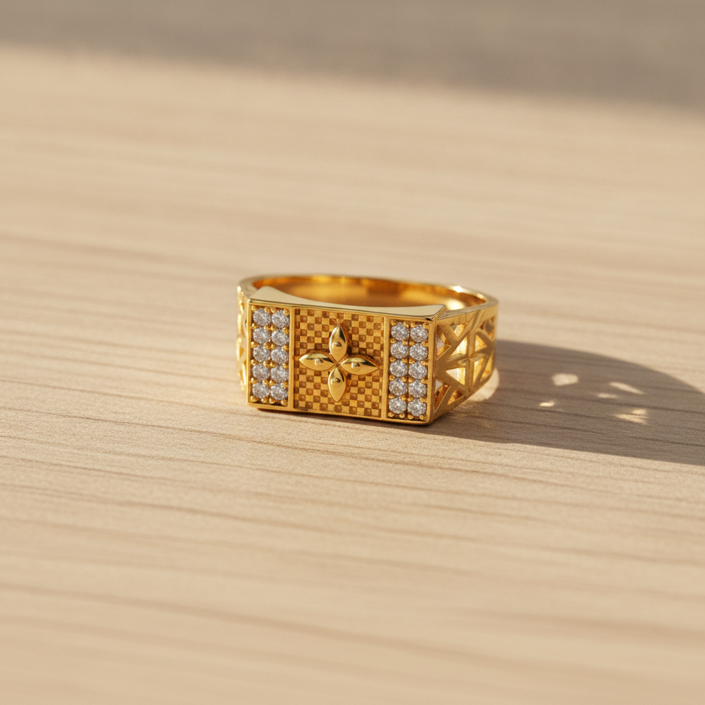 Royal Crystal Floral Crest Statement Ring for Men