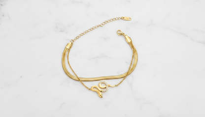 NUGOLD Snake Charm Double Layer Gold-Plated Bracelet for Women