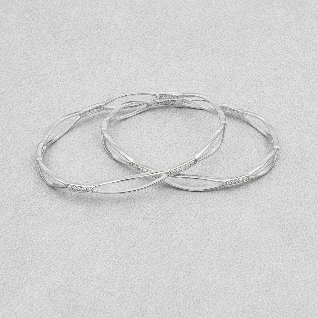 925 Silver Leaf Motif Bangles with Cubic Zirconia