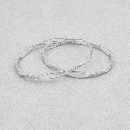925 Silver Leaf Motif Bangles with Cubic Zirconia