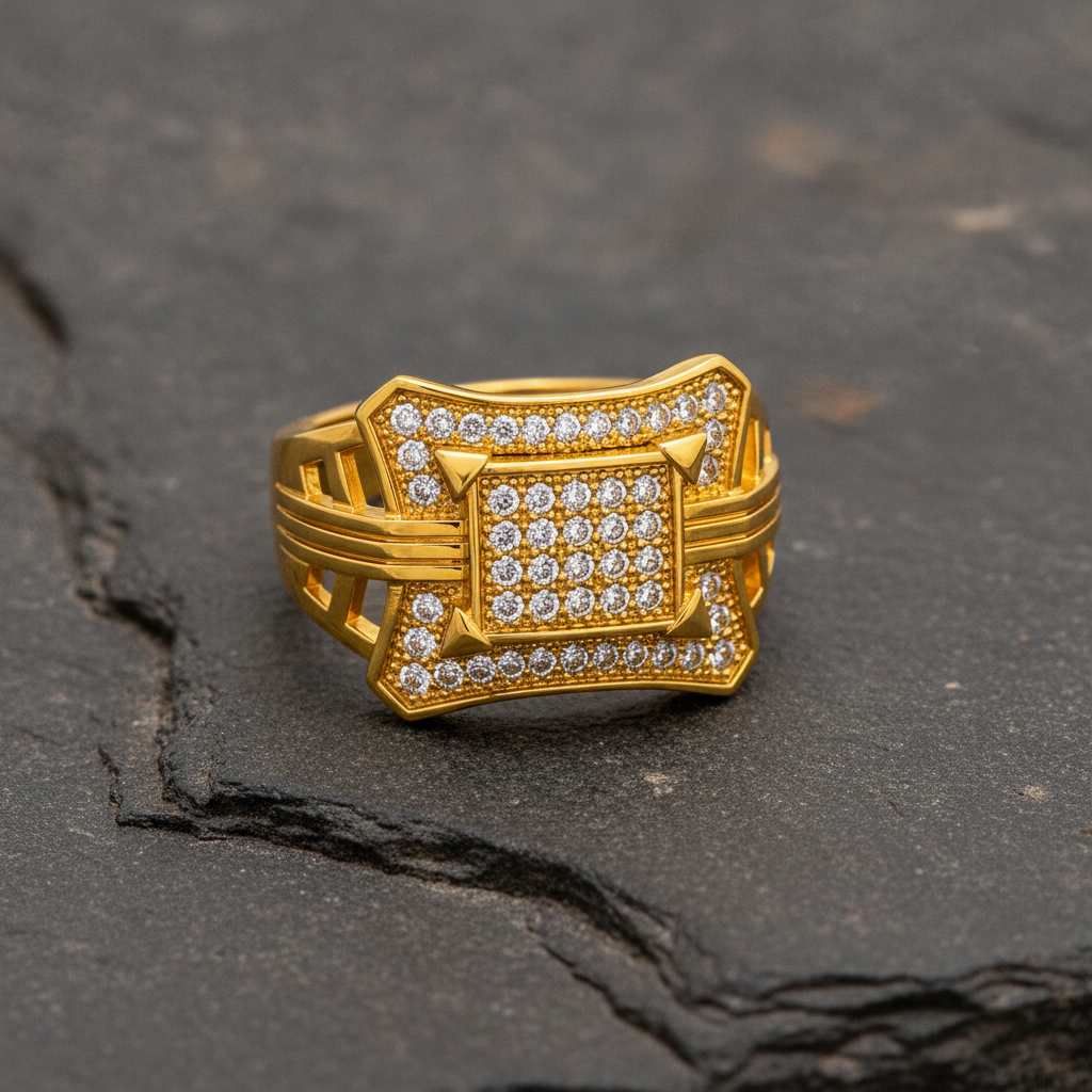 Imperial Geometric Crystal Crown Statement Ring for Men
