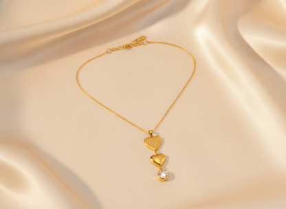 Golden Double Heart Crystal Pendant Necklace for Women