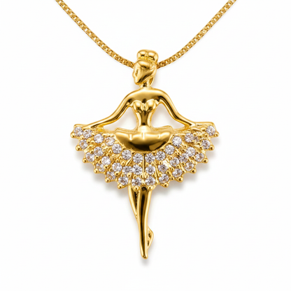 Premium Ballerina Pendant Necklace with CZ Stones