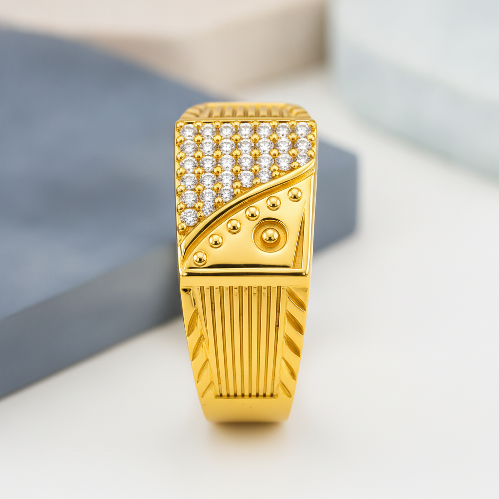 Regal Crystal Wave Statement Ring for Men