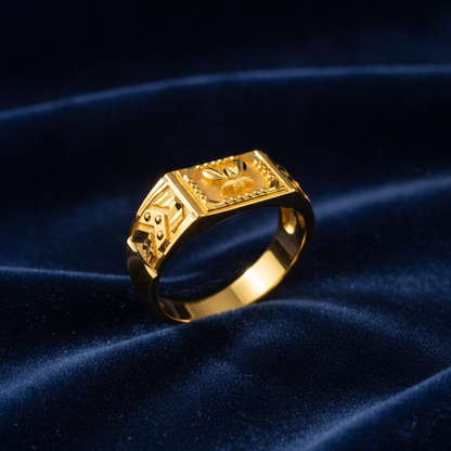 Royal Crest Botanical Pattern Statement Ring for Men