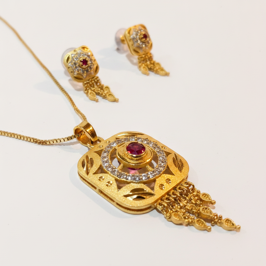 NUGOLD Signature Ruby Elegance Necklace & Earrings Set
