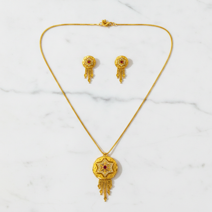 Traditional Star Design Pendant Necklace & Matching Tassel Earrings Set for Women