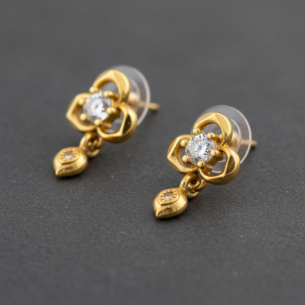 NuGold Clover Crystal Drop Gold-Toned Stud Earrings for Women