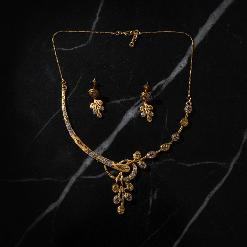 NUGOLD Premium Leaf Vine Crystal Necklace Set for Women
