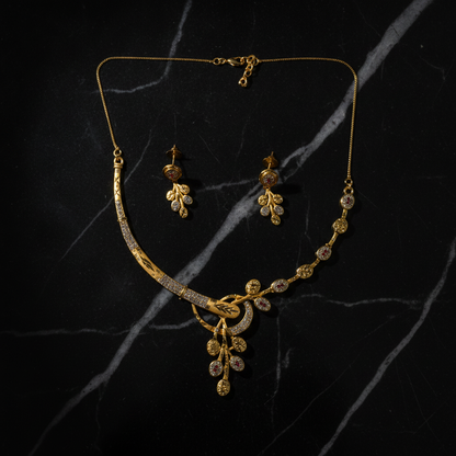 NUGOLD Premium Leaf Vine Crystal Necklace Set for Women