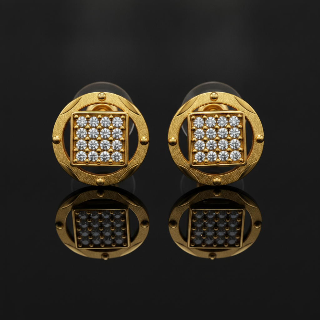 Imperial Square Sparkle Crest Stud Earrings for Women