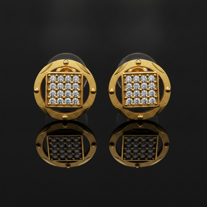 Imperial Square Sparkle Crest Stud Earrings for Women