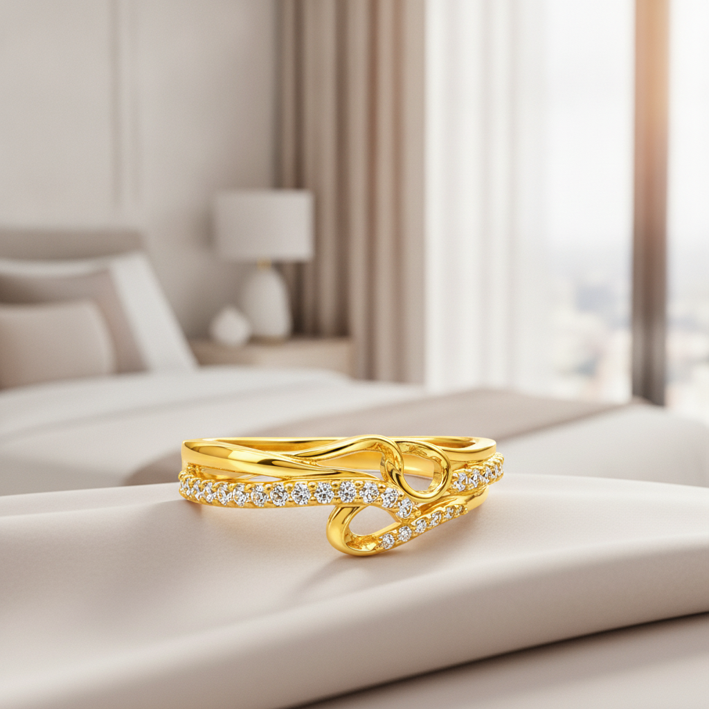 Elegant Wave Infinity Stone Studded Ring for Women