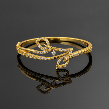 Luxury Leaf Swirl CZ Open Kada Bracelet for Women