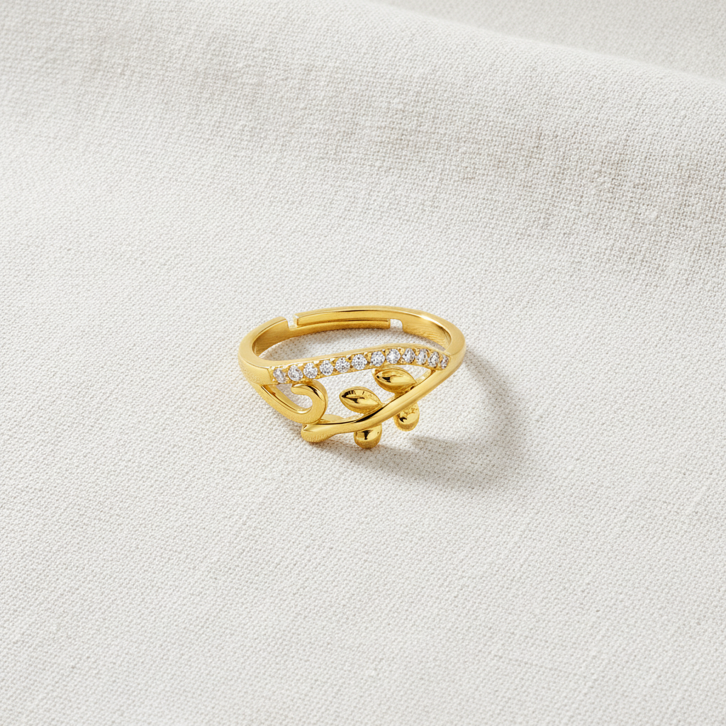 NUGOLD Nature Inspired Leaf Open Ring with Cubic Zirconia
