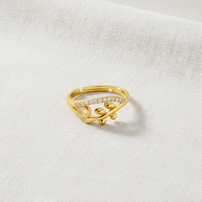 NUGOLD Nature Inspired Leaf Open Ring with Cubic Zirconia
