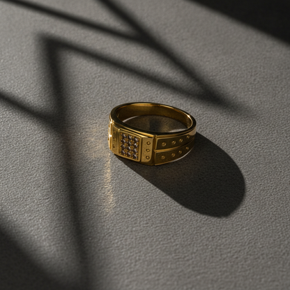 Premium Square Cluster Crystal Band Ring for Men