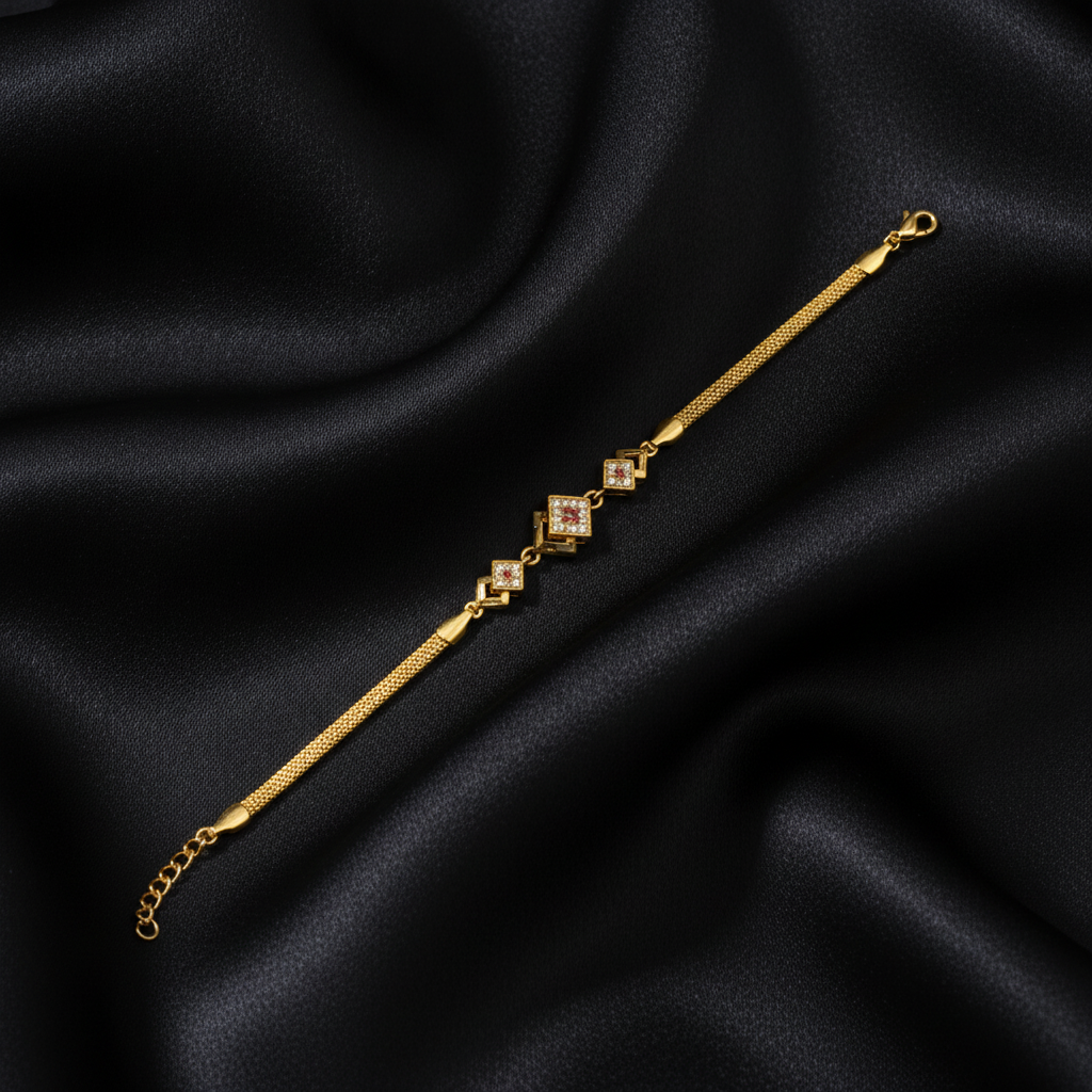 Elegant Square Crystal Gold Bracelet for Girls & Women