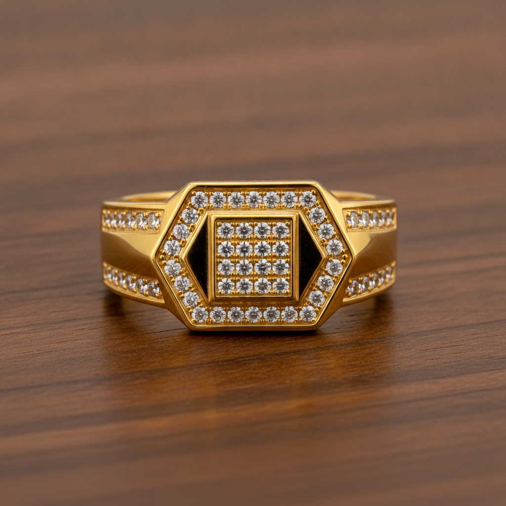 Classic Crystal CZ Hexagon Statement Ring for Men