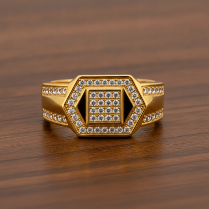 Classic Crystal CZ Hexagon Statement Ring for Men