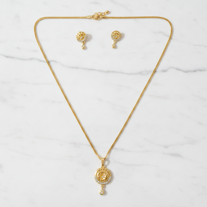 Elegant Circular Floral Pendant Necklace & Matching Earrings Set for Women